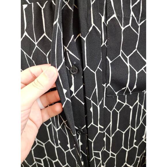 Apt 9 Womens M Black White Geometric Long Sleeve Button Up Belted Dress - Picture 3 of 10
